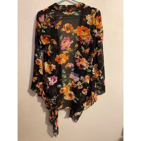 Neiman Marcus Black Floral Sheer Boho Festival Kimono Size Small XS - Picture 3 of 11